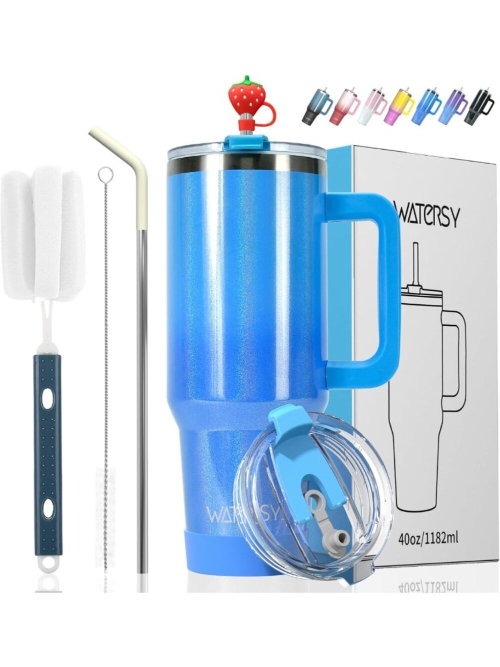 40 oz Insulated Stainless Steel Tumbler with Handle & Straw - Keeps Drinks Cold